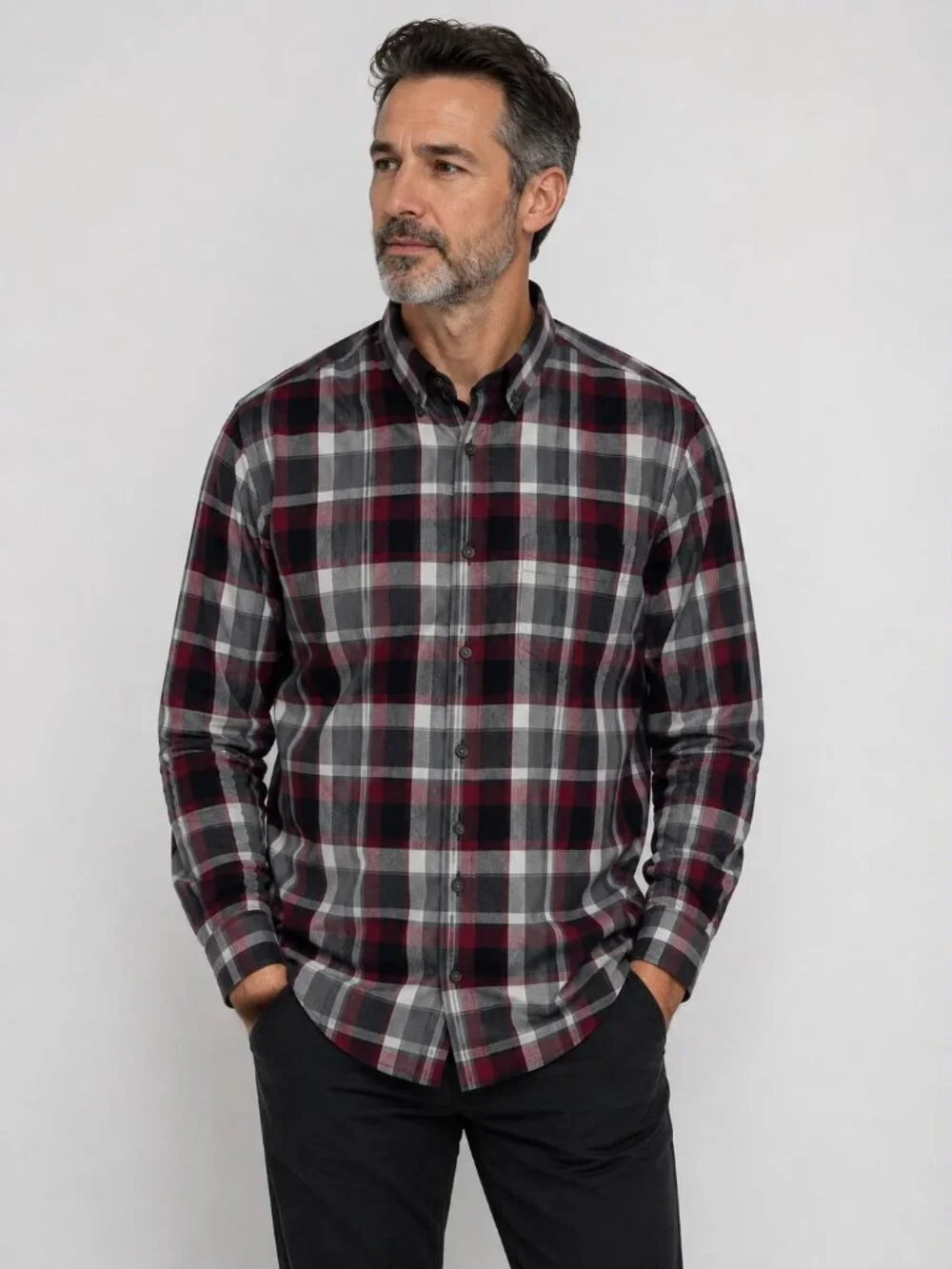 J.Crew Slim Fit Plaid Button Down Shirt Mens L 100% Cotton Burgundy Gray
